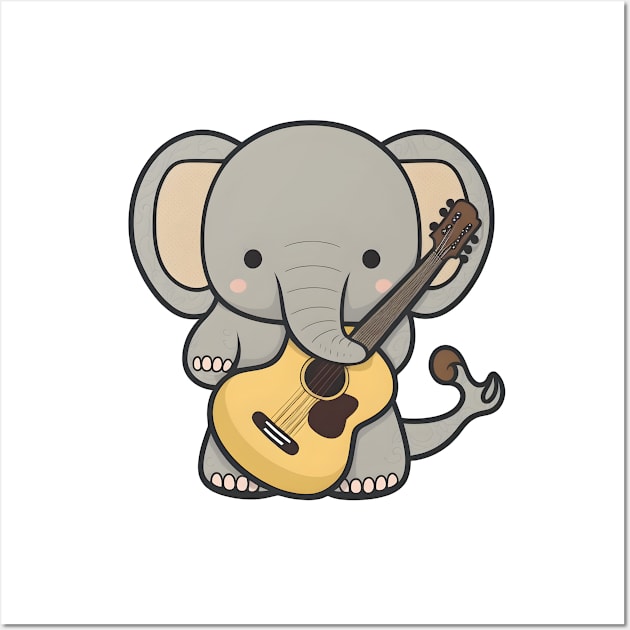 Elephant Playing Acoustic Guitar Wall Art by Artifyio